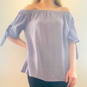 She + Sky Denim Off the Shoulder Top